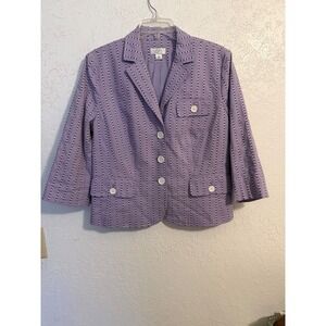 Ann Taylor LOFT Lavender Purple Dotted Stripe 3/4 Sleeve Blazer Jacket Size 12